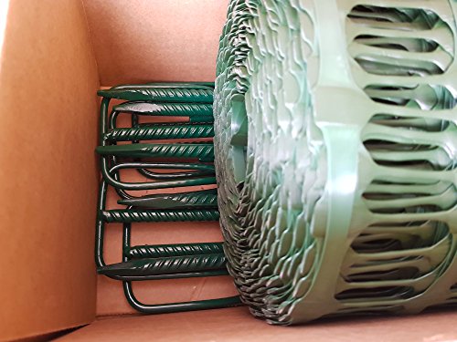 UvV Mobiler Absperrzaun Kunststoff Fangzaun grün 50 m x 1 m hoch + 10 grüne Absperrleinenhalter, Absperrnetz, Maschenzaun, Bauzaun Rolle Kunststoff Extra Reissfest, 150 gr (7,50 kg) (Grün-Grün) – Bild 5