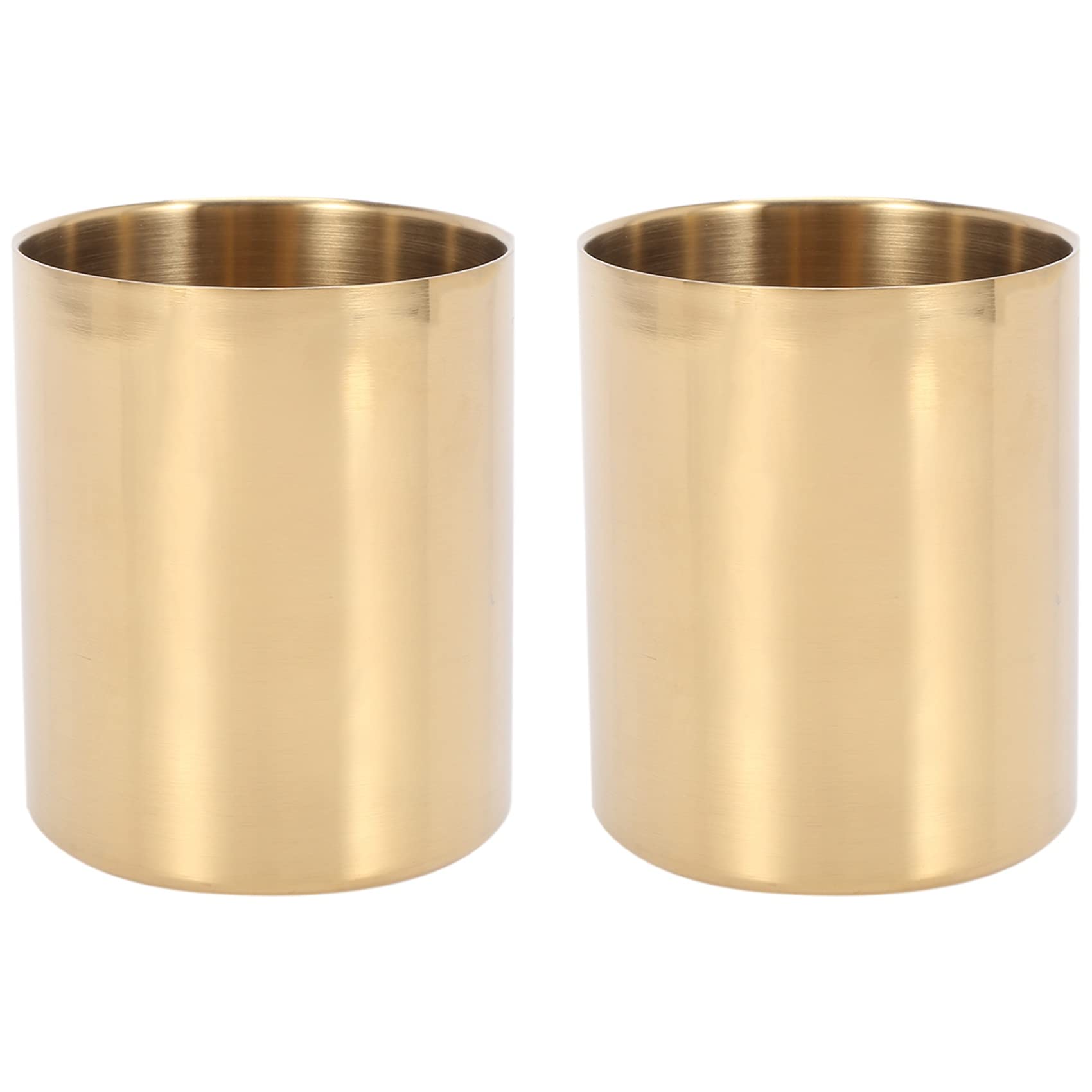 Turodeuo 2-Piece Pencil Cup Holder Pen Pot Makeup Brushes Holder Desk Stationery Organizer Stainless Steel (Gold)