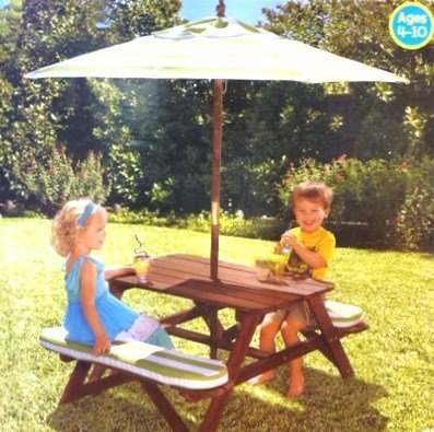 Kidkraft Picnic Table With Large Rectangular Umbrella Matching Seat Cushions 0706943001967 Buy New And Used Furnitures Books And More Bigwords Com