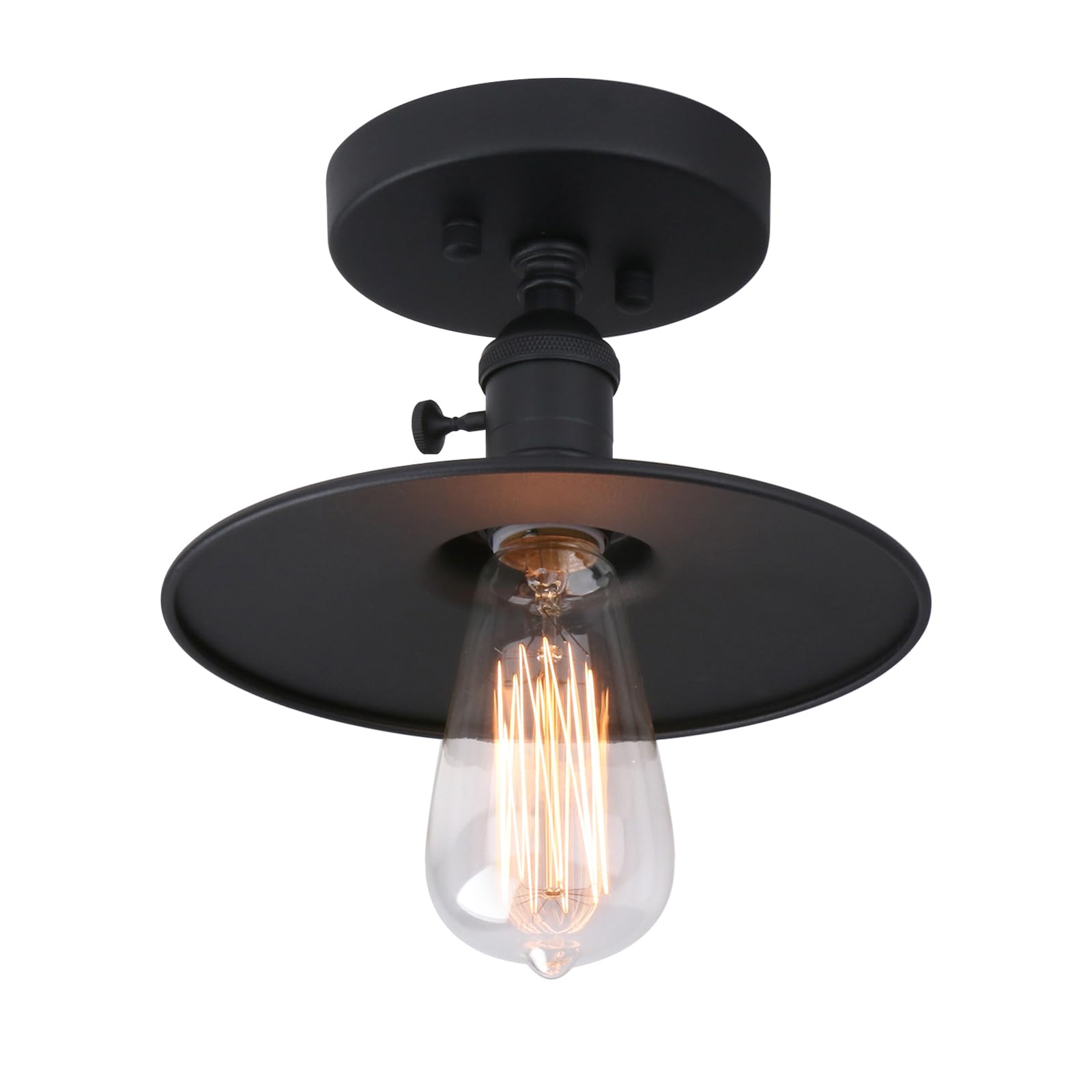 Phansthy Ceiling Light Fitting E27 Vintage Metal Black Hanging Flush Mount Lamp Industrial Edison Ceiling Light Fixtures for Kitchen Bedroom Hallway Loft (Black)