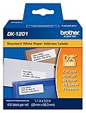 Brother Genuine DK-1201 Die-Cut Standard Address Labels -  Long Lasting Reliability, Die-Cut Standard Address Paper Labels, 1.14" x 3.5" Individual Label Size, 400 Labels per Roll, (1) Roll per Box