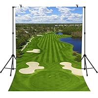 LYLYCTY 5x7ft Golf Course Backdrop Blue Sky White Clouds and Bunker Green Grass Backgrounds for Photography LYZY0798