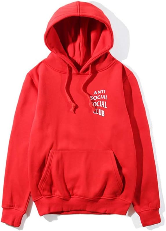KRILY Antisocial Social Hoodie Men Hoodies Lightweight Letter Print Pattern Loose Baseball Uniform with Drawstring Kangaroo Pocket,Red,M
