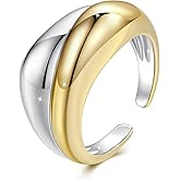 WOSTU Two Tone Band Ring for Women, Adjustable Eternity Wedding Ring, Anniversary Engagement Promise Chunky Stackable Jewelry Anniversary Birthday for Daughter Mom Her