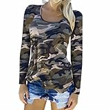 TOOPOOT Womens Autumn Camouflage T-Shirt Long Sleeve Casual Loose Tops