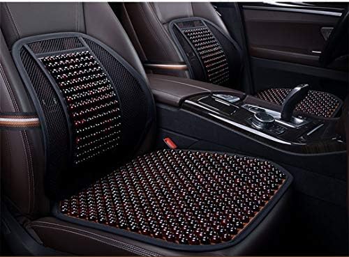 Long Car seat Cushion Summer Single Piece Wooden Bead Square pad Office Cushion,Black,mat+backrest