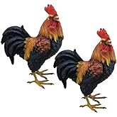 ICE ARMOR 2-PC Gift Set 5.5" H Brown Rooster Figurine Statue Ornament Home Room Office Decor Ideas for Housewarming, Holidays and Birthdays