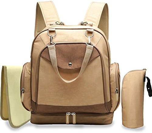 Diaper Bag Backpack-Machine Washable Waterproof Nappy Bags with Accessories including Stroller Straps Changing Mat and Insert Organizer For Women & Men (Khaki)