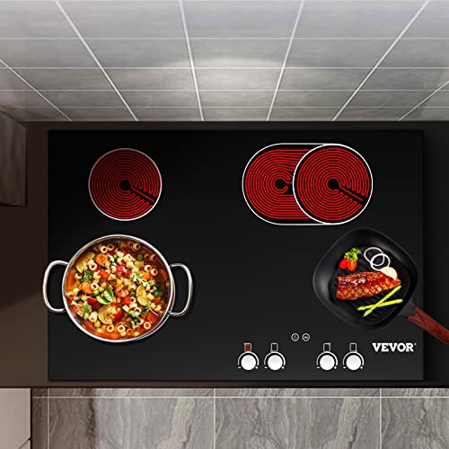 VEVOR Built in Electric Stove Top, 30 inch 4 Burners, 220V Ceramic Glass Radiant Cooktop with