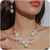 CIWEAI Chunky Cluster Pearls Choker Necklace Earrings Set for Women Dainty Large Geometric Pearl Statement Necklaces Dangle Dangly Earring Trendy Balls Beaded Jewelry