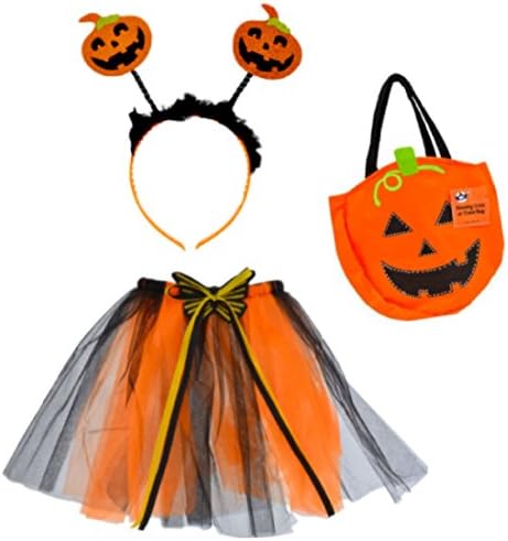 Cute Halloween Costume with Tutu Headband Pumpkin Treat Bag