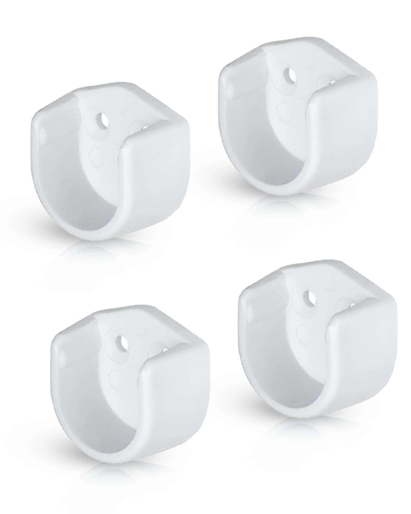 Gedotec Wardrobe Hanger tube, Wardrobe tube Bearing, Clothes Rails, 18 mm Round Holder, Plastic White Pack of 4, Wall Mounting Rod Brackets