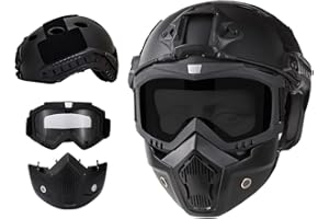 GVAKVTGK Airsoft Helmet and Full Face Mask, PJ Fast Helmet, Removable Anti-Fog Goggles, Suitable for Paintball, Role-Playing, CS Games
