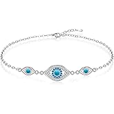 Evil Eye Bracelet for Women Sterling Silver Greek Dainty Blue Lucky Chain Link Charm for Protection Jewelry Gifts