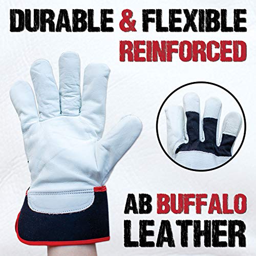 SAFE HANDLER XGrip Buffalo Leather Gloves | Elastic Band Wrist, AB Buffalo Leather, Leather Knuckle Protection, Safety Work Gloves, OSFM, 1 Pair