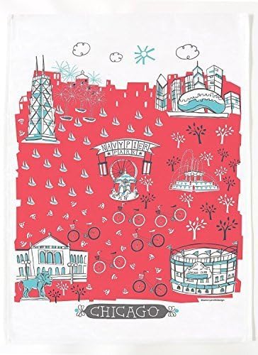 Chicago Themed Printed Tea Towel by Tammy Smith Design (Decorative Kitchen Dish Towel 18" x 24")