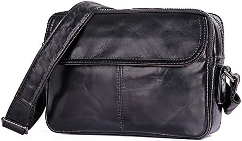 Leather Crossbody Carry-All Messenger Bag Day Pack Real Leather- Clean Vintage (Black)