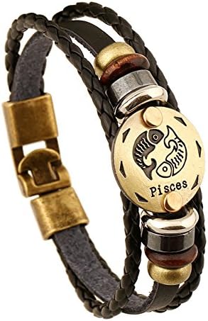 Rosemes Men Women Fashion Alloy Leather 12 Constellation Braided Rope Bracelet Pisces