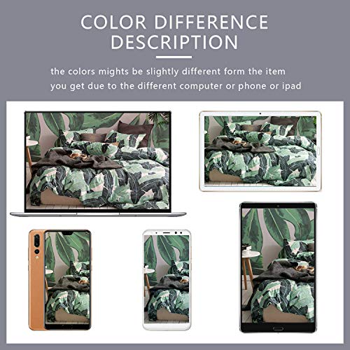 ECOCOTT 3 Pieces Duvet Cover Set Queen 100% Natural Cotton 1 Duvet Cover 2 Pillowcases, Tropical Banana Lush Leaves Printed Pattern Soft Cozy Luxury Breathable and Durable Bedding Set