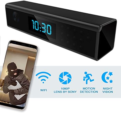 Hidden Spy Camera - Wireless Home Security Camera Alarm Clock - Best Spy Cam WiFi 1080p - Security Spy Camera with Motion Detector - Nanny Spy Camera for Women Men Black with Night Vision