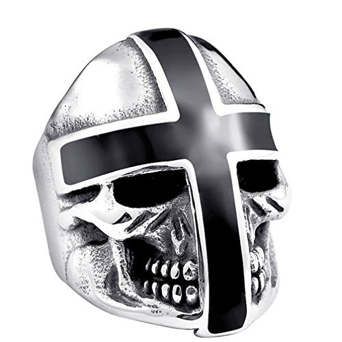 Men's Vintage Gothic Stainless Steel Band Rings Silver Black Cross Skull Punk Biker Rings Size 12