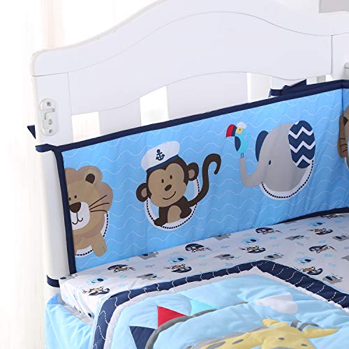 Wowelife Animal Baby Crib Sets Blue 7 Piece Monkey Elephant Lion and Giraffe Crib Bedding Sets Cotton with Bumpers(Sea Journey-7 Piece) - Thumbnail 5