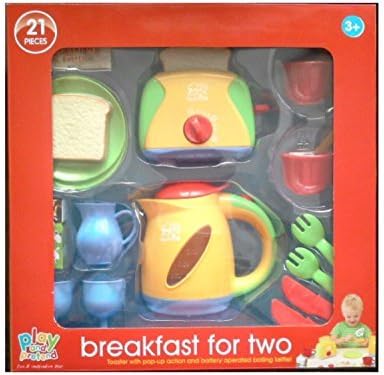 21 piece Toy kitchen set - Play and Learn Realistic Toaster and Kettle - cups, plates etc by Play &amp; Pretend