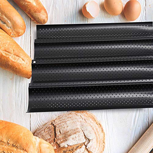 Baguette Pan, Perforated 2/3/4 Loaf French Bread Pans, Best NonStick Carbon Steel Baguette