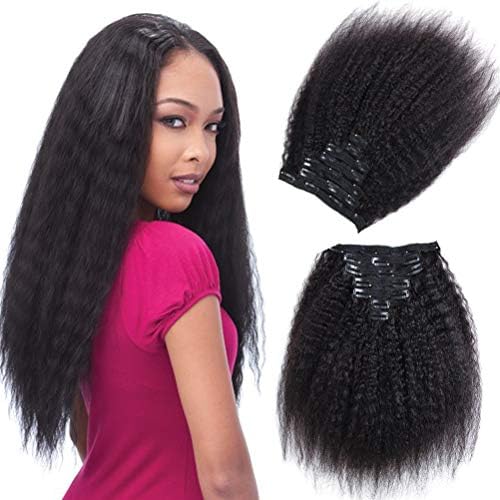 Alishow Hair Kinky Straight Clip In Human Hair Extensions Clip Ins Human Hair 8A Italian Coarse Yaki Brazilian Virgin Hair Clip In Extension 7pcs/lot,120gram/set (10“”, Natural Black)