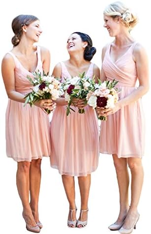 Simple V Neck Chiffon Wedding Bridesmaid Dresses Short Plus Size