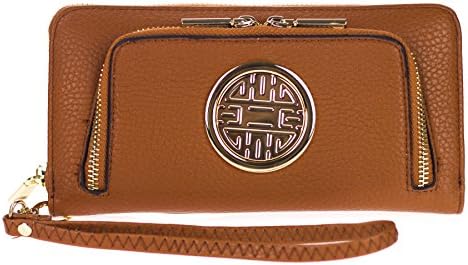 Canal Collection PVC Leather Single Zipper Around Wrislet Wallet with Front Zip Pocket (Brown)