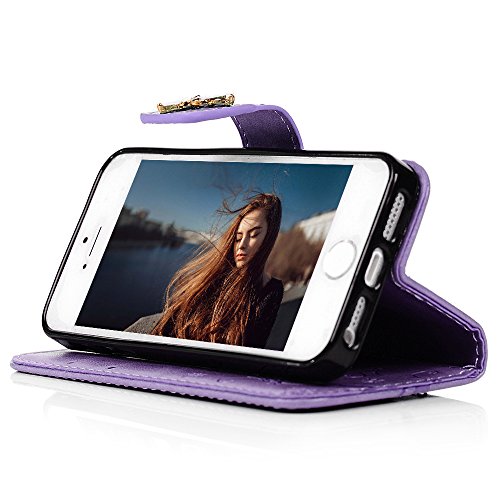 iPhone SE Case,iPhone 5S Case,iPhone 5 Case - Mavis's Diary 3D Handmade Wallet Bling Crystal Diamonds Butterfly Fashion Floral PU Leather with Hand Strap Magnetic Clasp Card Holders - Thumbnail 6