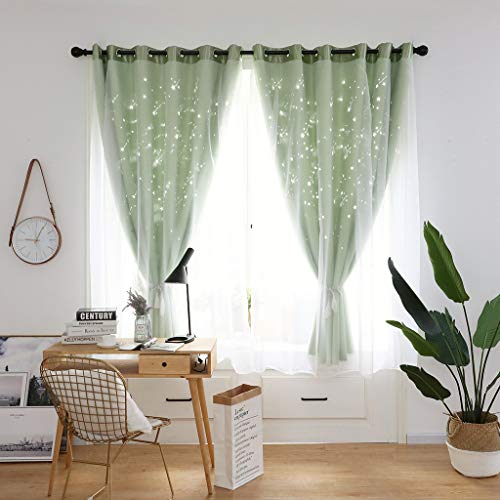 Promisen Meteor Shower Hollow Out Curtains,1PCS Modern Window Sheer Voile Drape Valance Curtains for Dining Room,Living Room,Bedroom (Green)