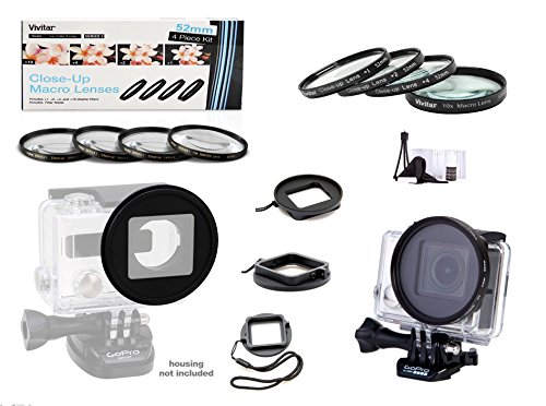 Vivitar 52mm Ring Filter Adapter for GoPro HERO3/ HERO3+/ HERO4 + 52mm Vivitar Close-Up Macro Lens +1,+2,+4 and +10 (MPN: VIV-CL-52)