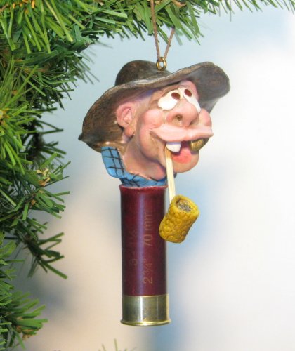 Comical Country Hillbilly Redneck with Corncob Pipe Genuine Shotgun Shell Ornament