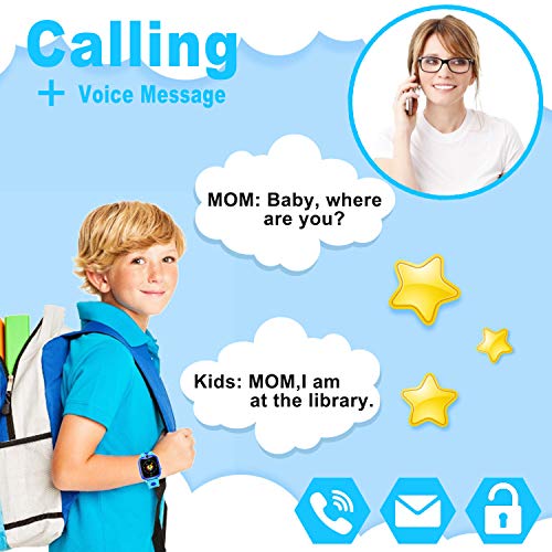 [SIM Card Included] Kids Smartwatch with GPS Tracker, Waterproof Smart Watch for Kids Boys Girls Age 3-12 Year Old, SOS Alarm Clock Digital Wrist Watch Phone Holiday Birthday Gift (Blue) - Thumbnail 3