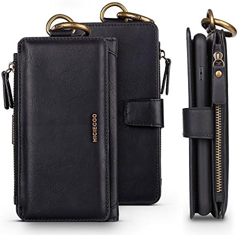 HICIECOO iPhone 7 Plus Faux Leather Wallet Flip Folio Case for Men Women With Credit Card Holder Kickstand Magnetic Closure Detachable Multi Function Unique Design (Black)