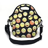 Wanty New Fashion Neoprene Insulated Waterproof Lunch Tote Bag Lunch Box Travel School Lunch Bags Grocery Bags Picnic Bags with Zipper and Handle Strap, Keeps Food Hot and Cold (Emoji)