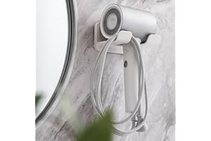 Hair Dryer Holder, No-Drill Wall Mount Organizer for Bathroom Accessories, Bathroom Storage Rack, Easy-Install, White