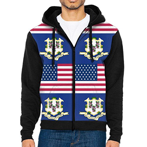 PENN-TNT Mens Zipper Hoodies Pockets Hoodie Coats USA Connecticut Flag Front Print Hooded Sweatshirt Jacket