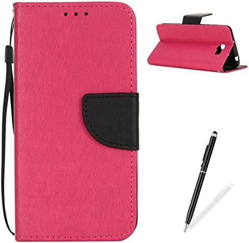 Huawei Y5 II/4A Case,MAGQI Premium Soft PU Leather Slim Fit Notebook Wallet Case Luxury Retro Two-Color Design [Kickstand] Stand Function Card Slots & Holder Magnetic Flip Protective Skin Full Body Protection Cover with Detachable Hand Strap + Free Stylus Pen for Huawei Y5 II/4A - Rose Red/Black