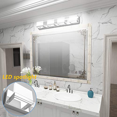 Tipace 4 Lights LED Modern Vanity Light Chrome Bathroom Lighting Fixture Up and Down Bathroom ...