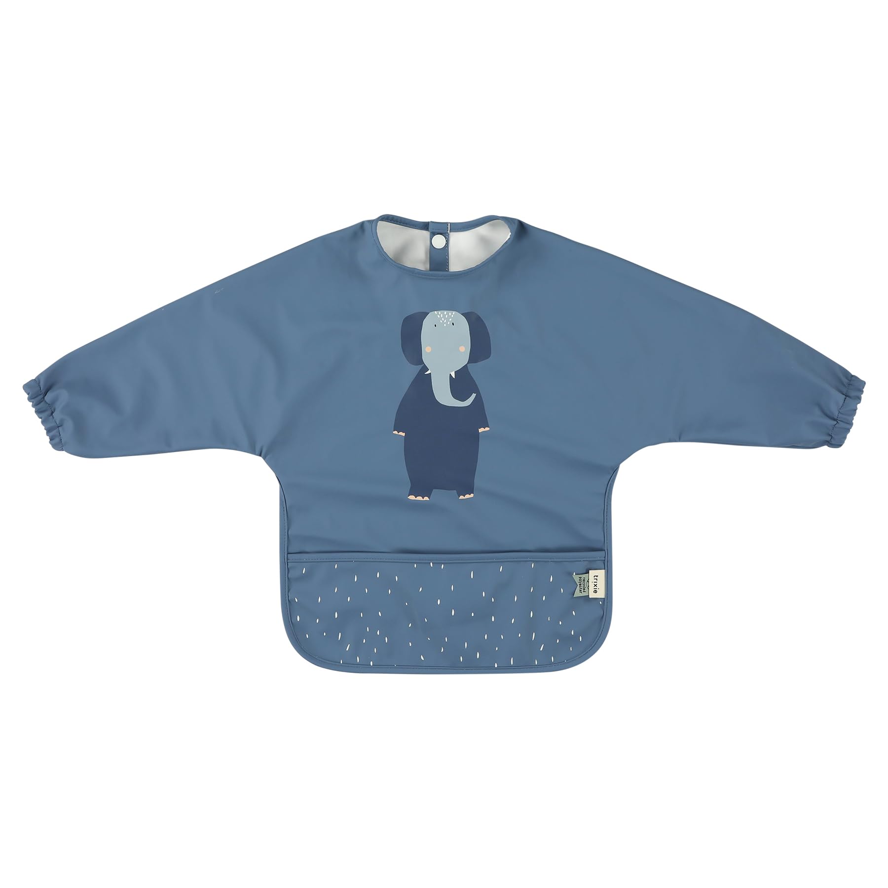 Trixie Long Sleeve Bib - Mrs. Elephant - Mealtime Essential - 6m+ - Waterproof Bib - OEKO-TEX-Certified - Blue