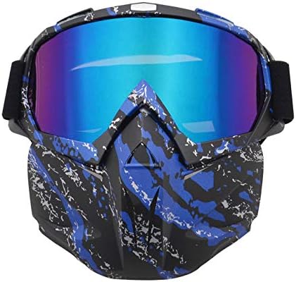 BOROLA Tactical Mask, Retro Motorcycle Goggles with Removable Face Mask, Safety Goggles Mask UV400 Protection Compatible for Nerf Elite Toy Gun Game Rival Ball (Blue Pattern)