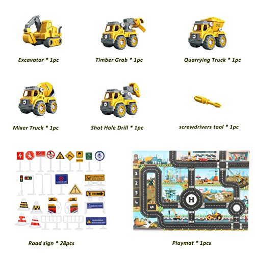 Toys for 5 Year Old Boy Take Apart Toys Construction Robot Toys Vehicle Set 5 in 1 Construction