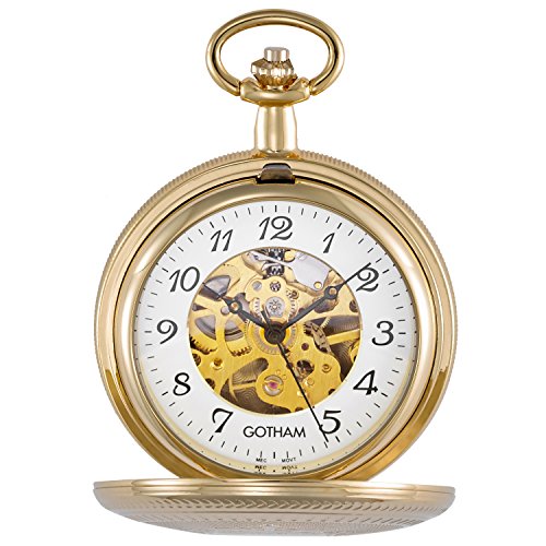 Gotham Men's Gold Plated Double Hunter Mechanical Pocket Watch # GWC14051GA Gotham Men's Gold Plated Double Hunter Mechanical Pocket Watch # GWC14051GA