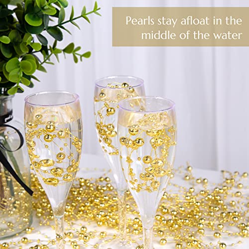 FUTUREPLUSX 60PCS Pearl Strings for Floating Candle, Gold Floating Pearls Beads Vase Fillers for Wedding Table Decor Centerpiece Garland