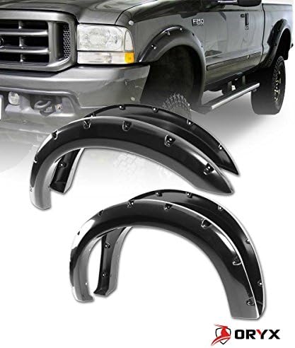 ORYX FF30085S Fender Flares Smooth Glossy Black Pocket Rivet Style Fits Ford F250/F350 Super Duty 1999-2007 4-Piece Set