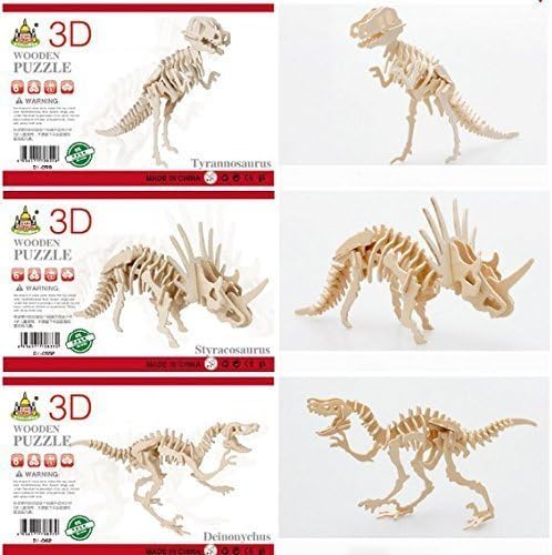 OPCC 3D Wooden Simulation Animal Dinosaur Assembly Puzzle Model Toy for Kids and Adults,3-piece Set by YHWWER