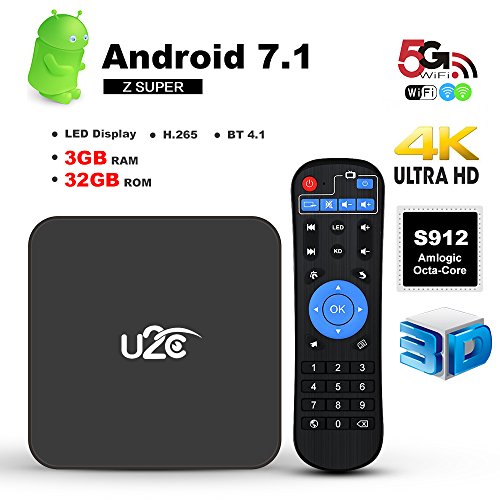U2C Android 7.1 TV Box Z Super Amlogic S912 Octa Core 3GB RAM 32GB ROM 4K 2017 Update Ultra HD 2.4G 5G Dual-Band Wifi with LED Display Media Player